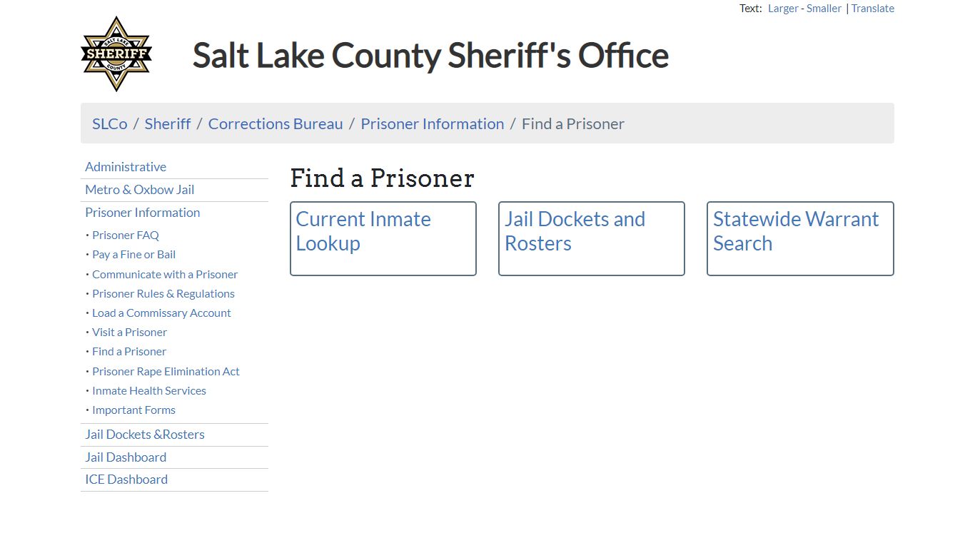 Find a Prisoner - Sheriff | SLCo